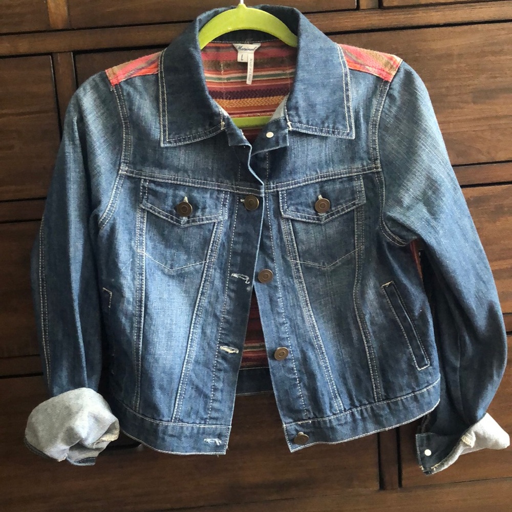 Marineblu Denim Jacket with Cross on Back Size L